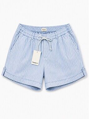 Vitamin A Linen Blend Striped Pull-On Shorts Women’s M Blue White Beach Coastal